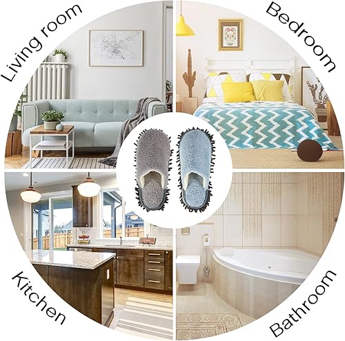 Vista 6 de Jecery 2 pares de pantuflas de microfibra para limpieza de suelos de chenilla, limpiadores de tabla base, herramientas de limpieza para el hogar