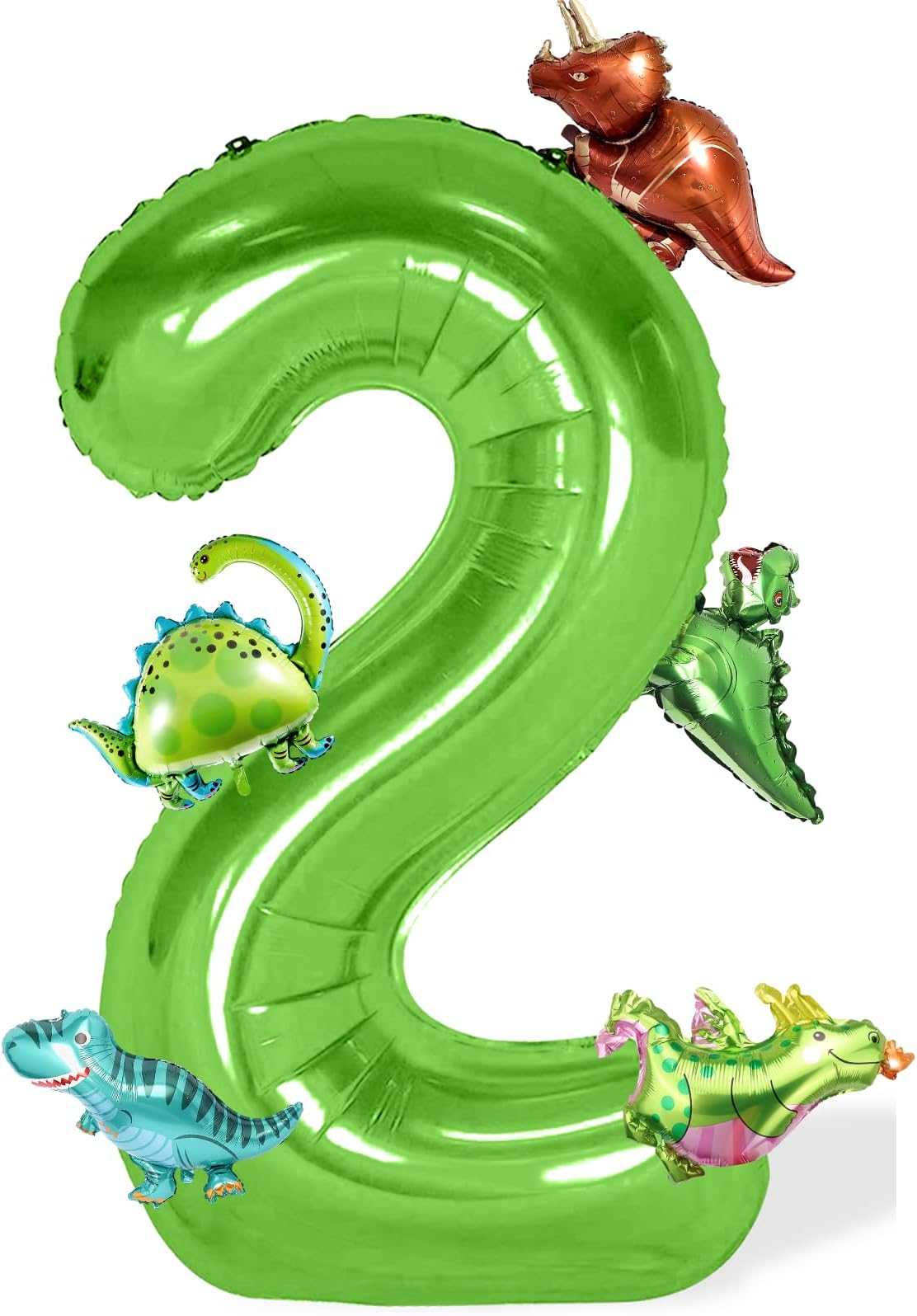 Cadeya Dinosaur Number 2 Birthday Balloons, 40” Green Dino Aluminum Foil Balloons for Boy 2nd Birthday Party, Jungle Safari Party, Kids Theme Party Decoration Supplies