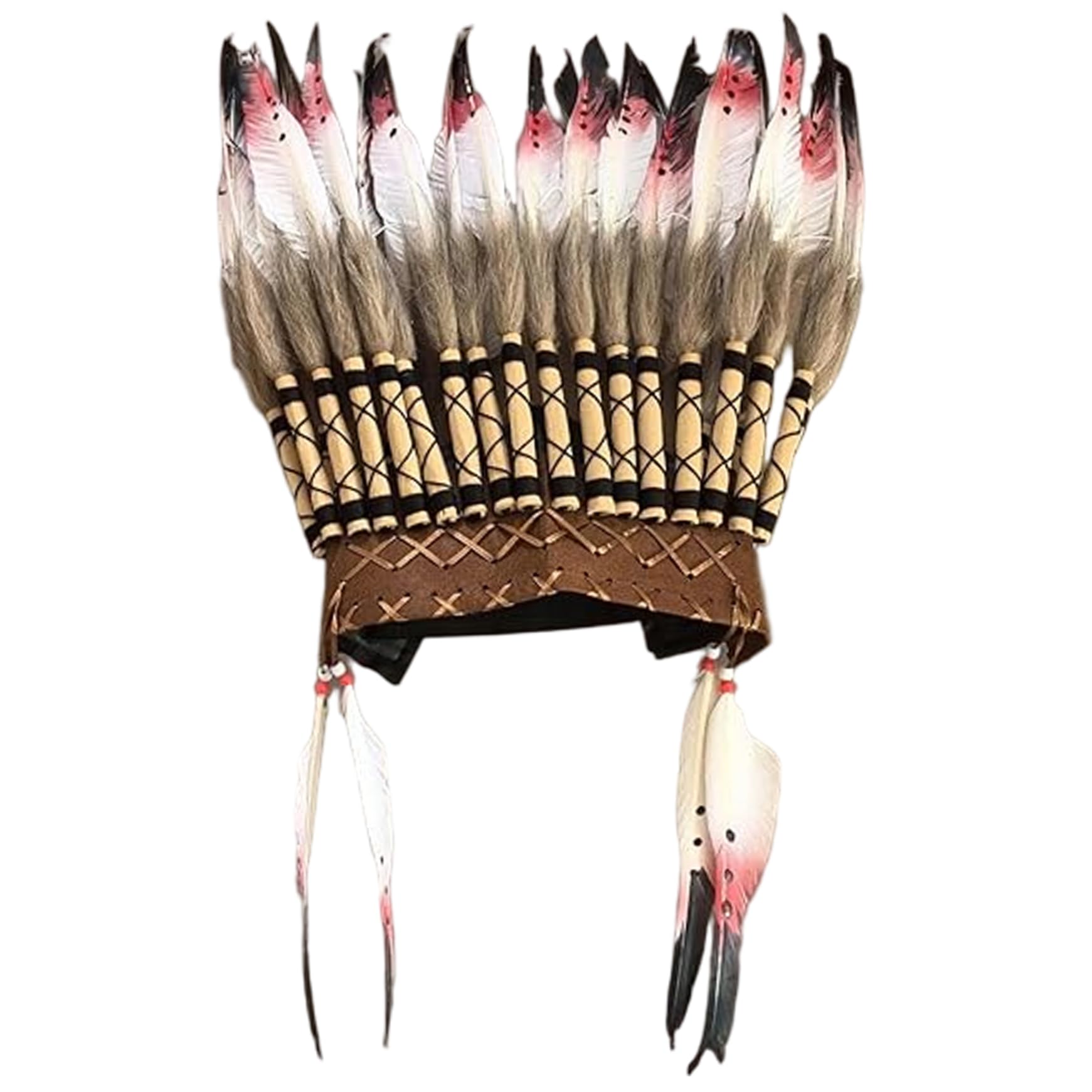 Coiffe indienne plumes casque indien cosplay amérindien costumes d'Halloween pour hommes femmes, coiffure amérindienne rouge