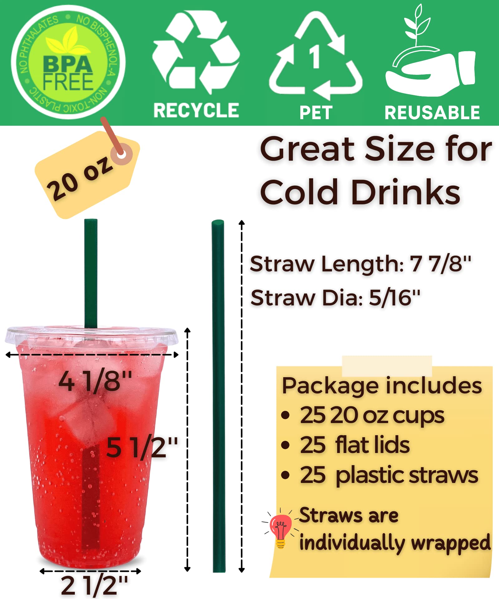 Aatriet 20 oz Clear Plastic Cups with Lids and Straws, Dispo -2