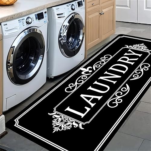 Miniatura 2 de ABREEZE Alfombra negra antideslizante para lavandería, alfombra de goma duradera, alfombra de área negra, alfombra de entrada, alfombra de granja,