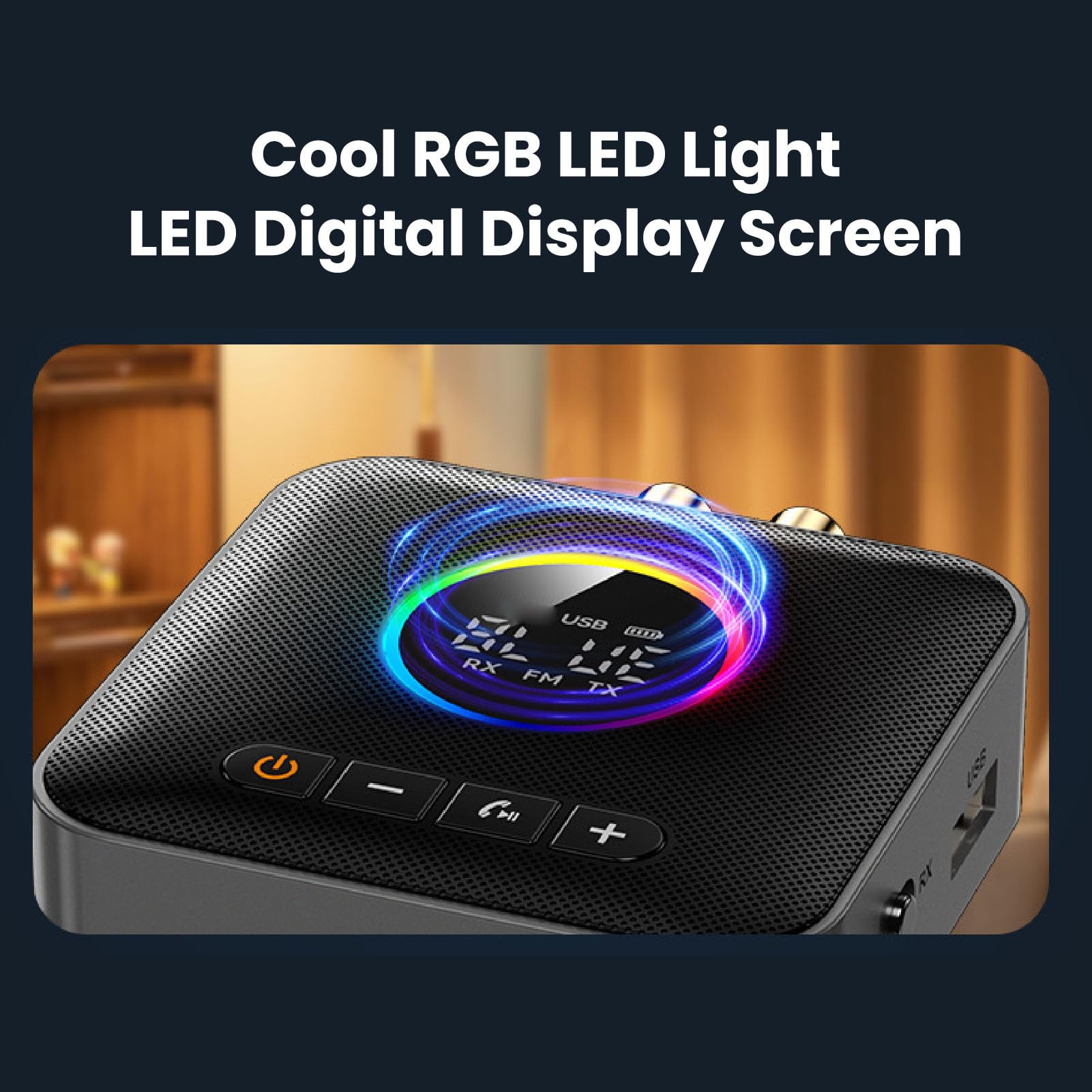 Émetteur-récepteur Bluetooth 6.0 pour TV, Adaptateur Audio sans Fil 3 en 1 avec émetteur FM, Affichage Numérique LED, AUX USB 3,5 Mm pour Stéréo Domestique, Lumière RVB