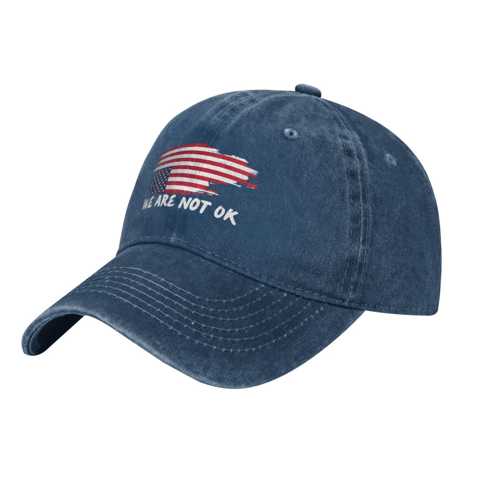 We are Not Ok American Flag Retro Denim Hat Baseball Cap Unisex Black