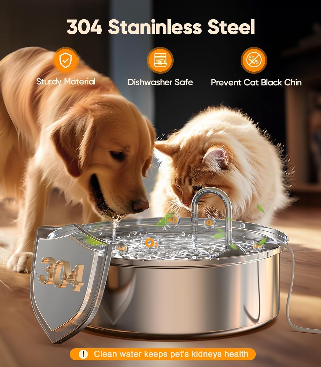 oneisall Fontanella per cani/gatti, 7L Fontana del cane in acciaio inossidabile Super silenzioso con tripla filtrazione e pompa sicura intelligente/facile da montare e pulire