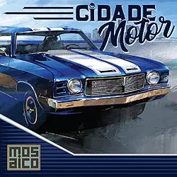 Mosaico Jogos | Cidade Motor | Jogo de Tabuleiro | Rolar e Escrever - 14+, um jogo sobre a construção do carro perfeito.