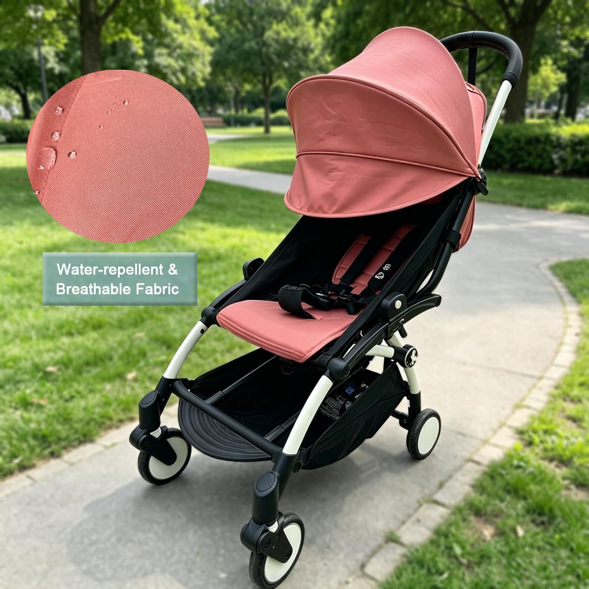 Ensemble de remplacement pour poussette compatible avec Babyzen YOYO/YOYO+/YOYO2/Stokke YOYO3,pack de 6 couleurs,coussin de siège épaissi et canopy extensible,tissu déperlant (Ginger Pink)