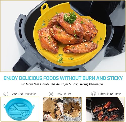 Miniatura 4 de Knitly Paquete de 2 forros plegables de silicona para freidora de aire, olla de silicona reutilizable de 7.5 pulgadas, se adapta a 3 a 5 cuartos de