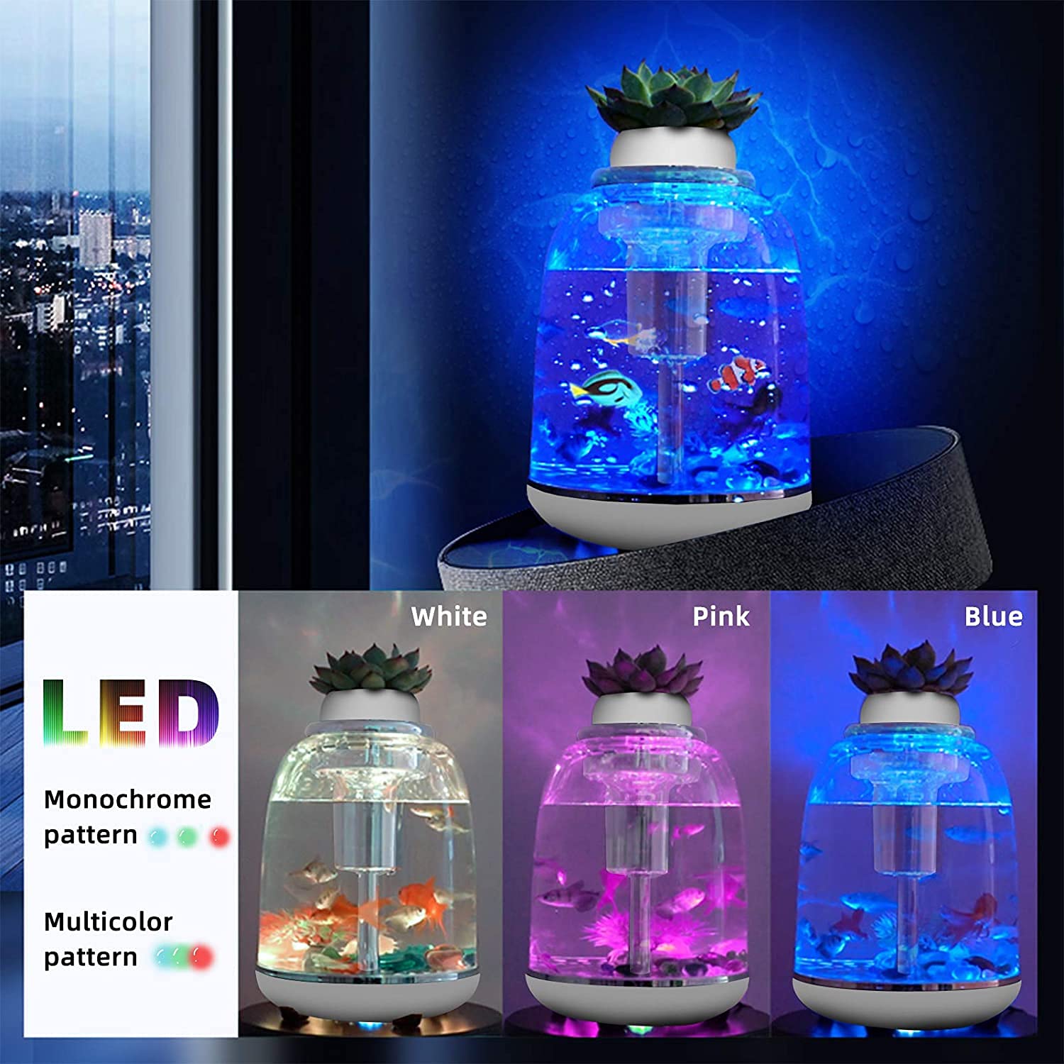 Aquarium Aquarium Rond Mini réservoir de Poisson Petit réservoir de Poissons réservoir de Paysage Tank filtrage Automatique Godet Tank avec LED Léger Bocal ​Poisson
