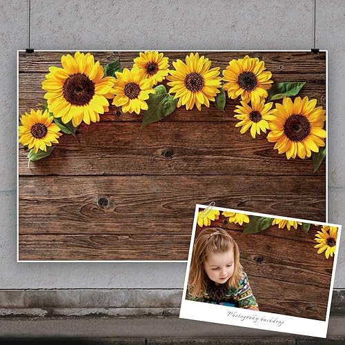 Miniatura 2 de Yeele - Telones de fondo de girasol, vinilo rústico de 15 x 10 pies, textura de madera marrón rústica, fondo de fotografía de piso de madera, baby