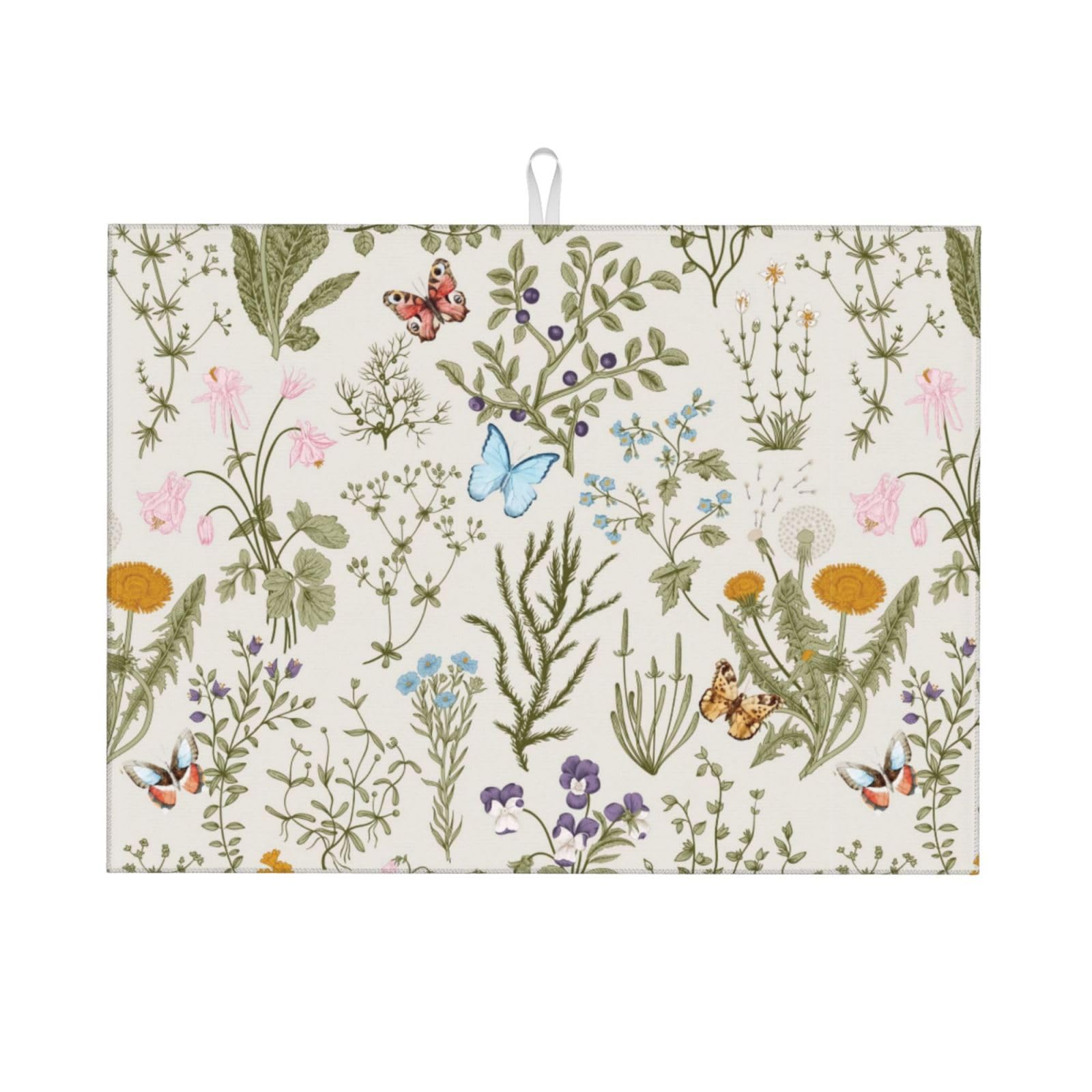 Sage Green Wild Flower Leaves Dish Drying Mat For Kitchen Counter XL, Microfiber Absorbent Dish Drainer Mat Reversible Dish Drainer Mats Countertops Protector Pad Kitchen Accessories