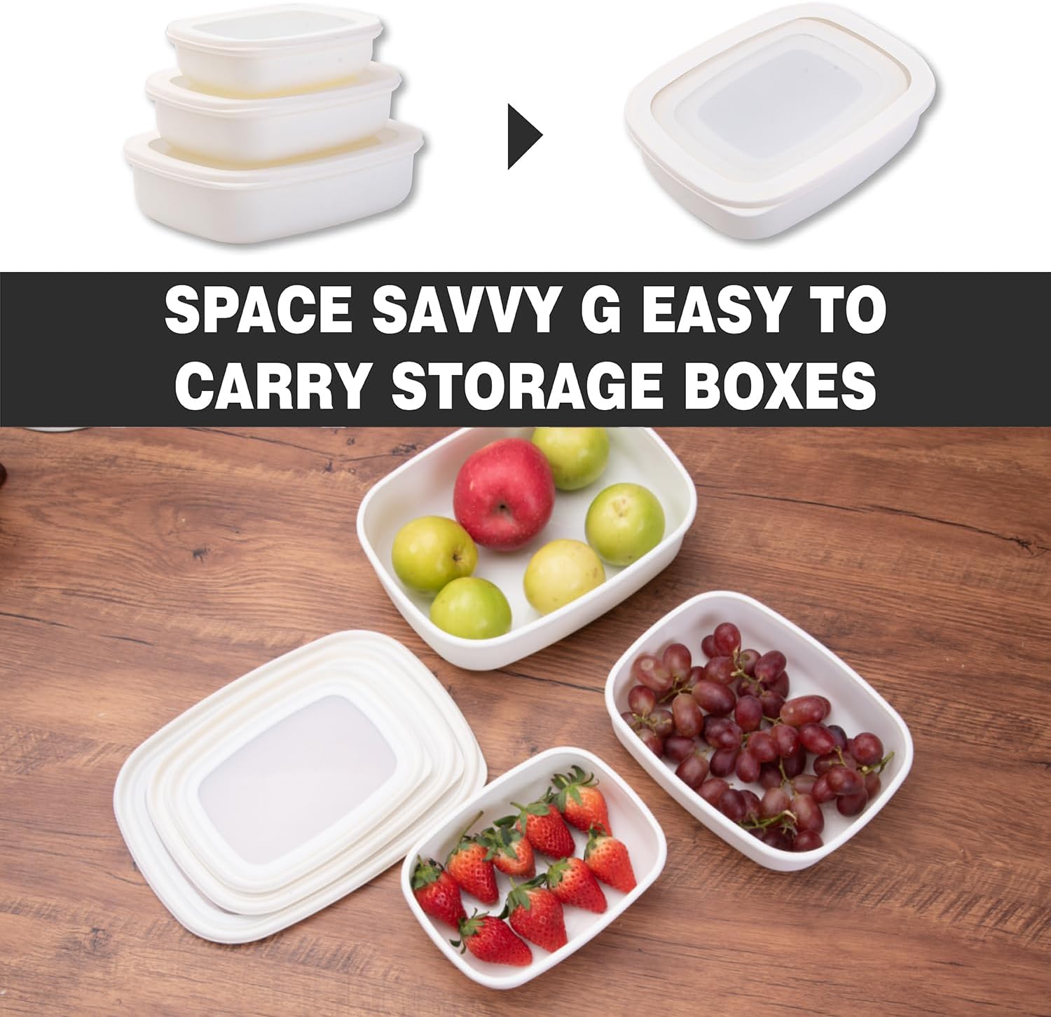 Stackable Food Storage Containers with Clear Lids, 3 Piece Set, Nesting Design, Food Prep Bowls for Refrigerator - Image 5