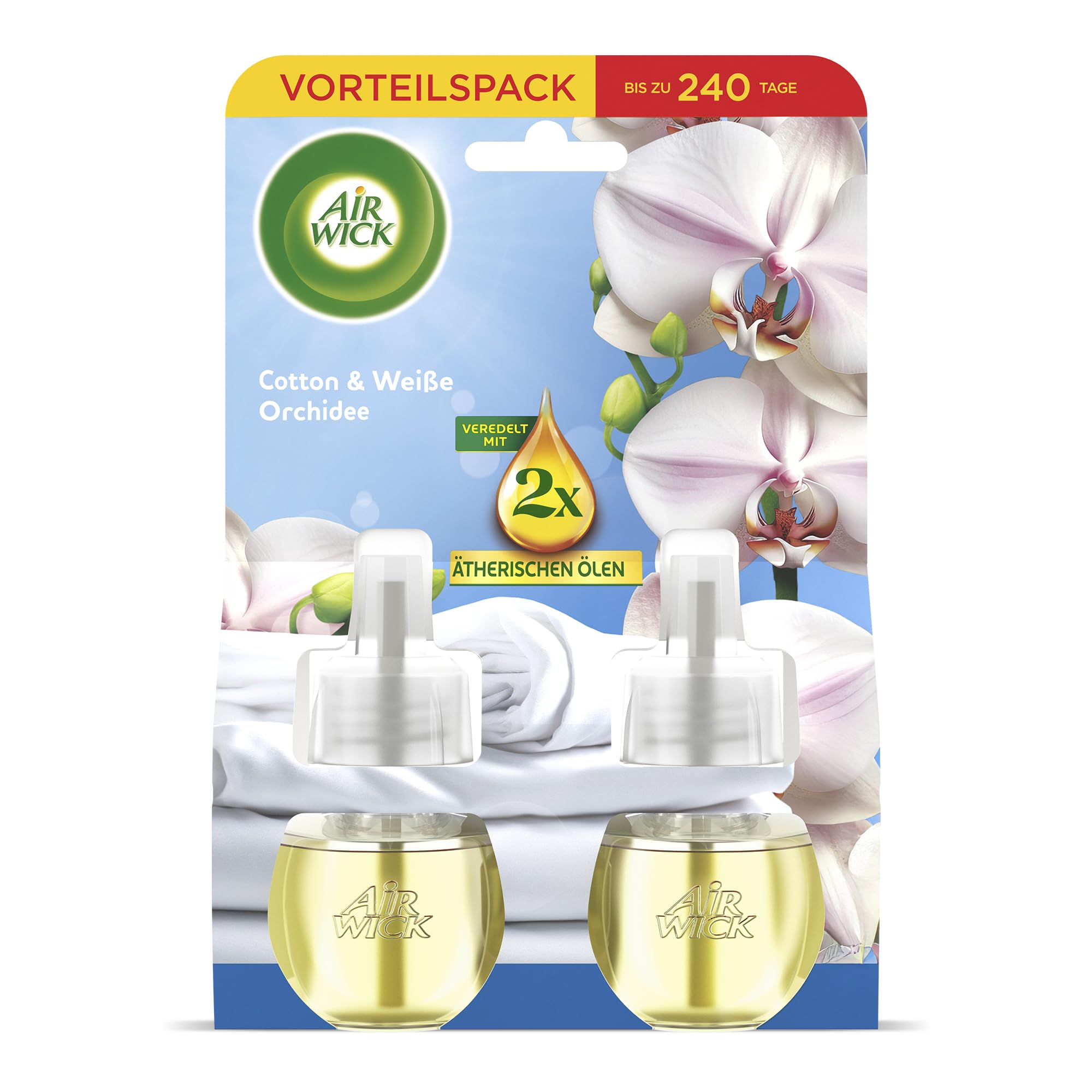 Air Wick Duftstecker Nachfüller Duo – Duft: Cotton und Weiße Orchidee – Frischer Raumduft für die Steckdose – 2x 19ml Duftölflakon-Nachfüller Drogerie & Körperpflege