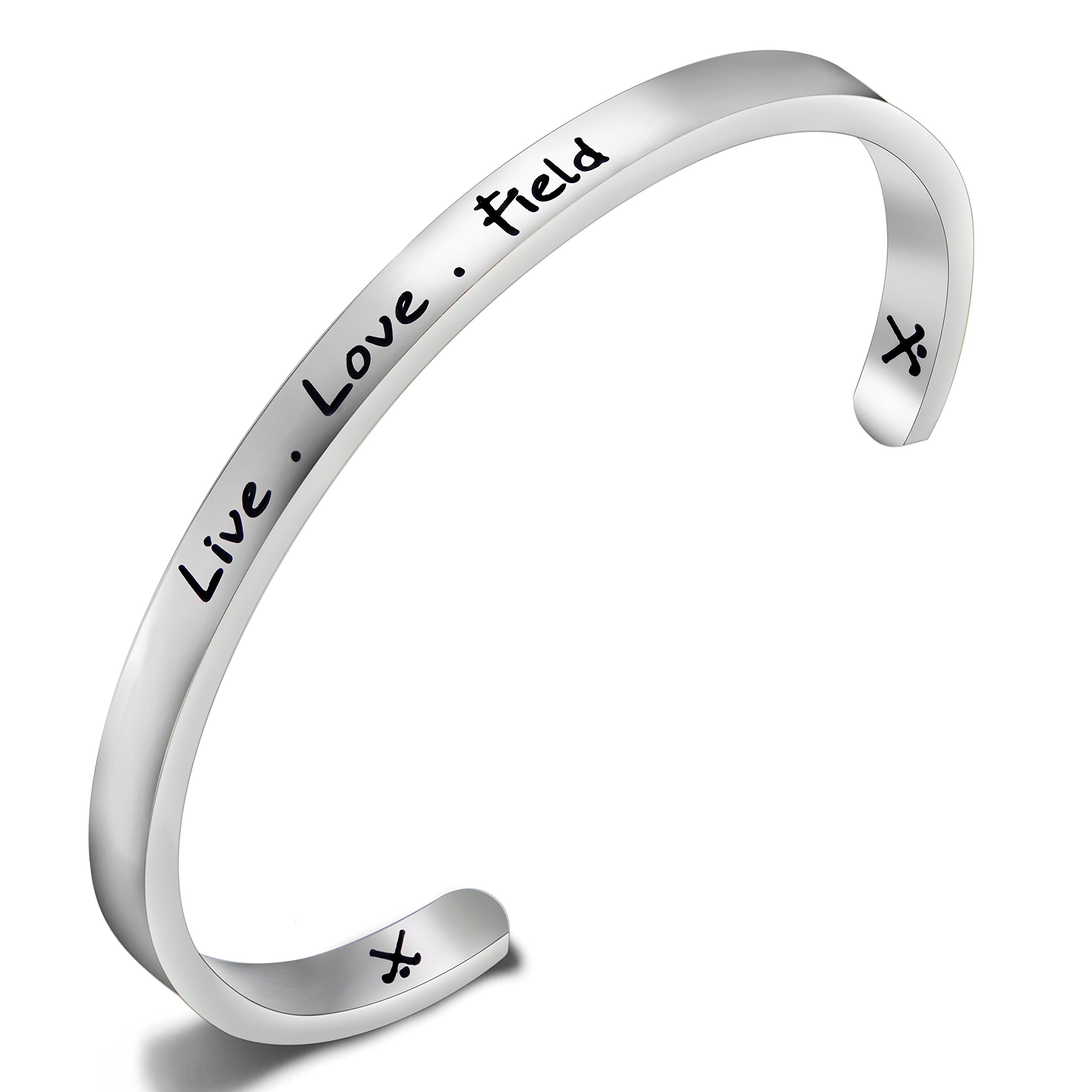 FEELMEM Field Hockey Bracelet - Live Love Field Cuff Bangle, Jewelry Gift for Players &amp; Coaches