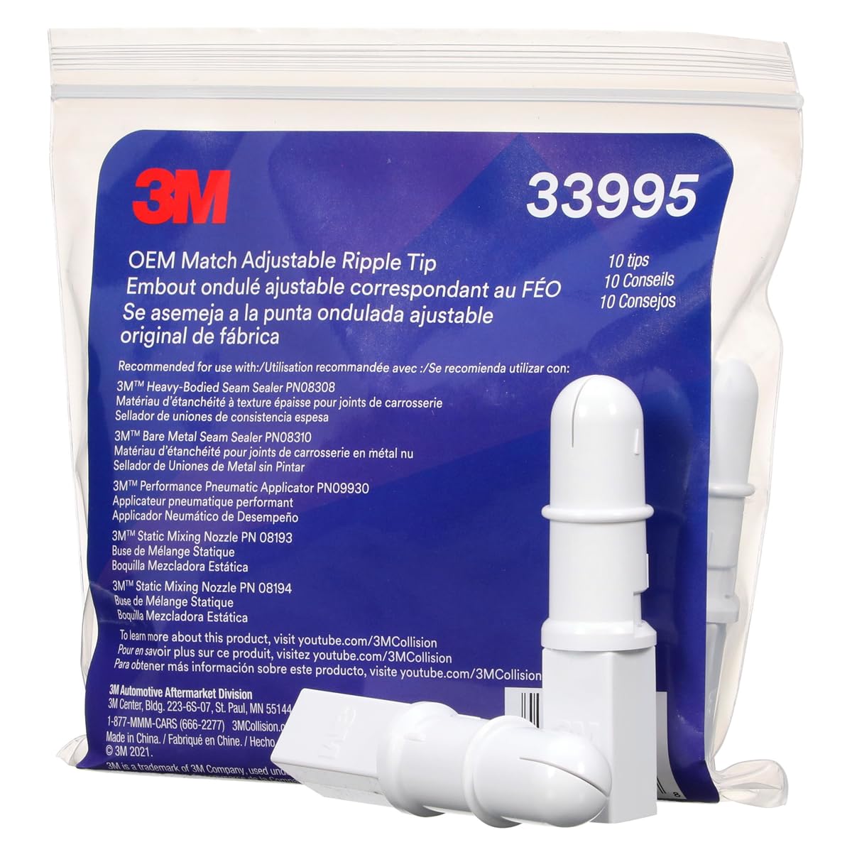 3M OEM Match Adjustable Ripple Tip, 33995, Single-Use, Pack of 10 Nozzles