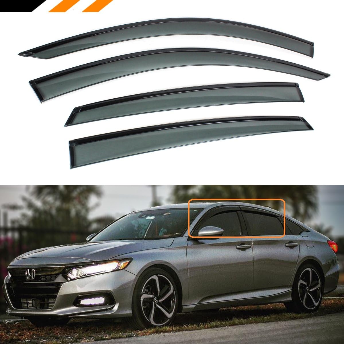Premium Window Visor Rain Guard Wind Deflector with Clip and Black Trim Compatible with for 2018-2022 Honda Accord All Models