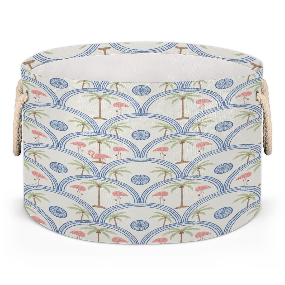 Grand panier à linge rond pliable palmier et flamant rose pour jouets