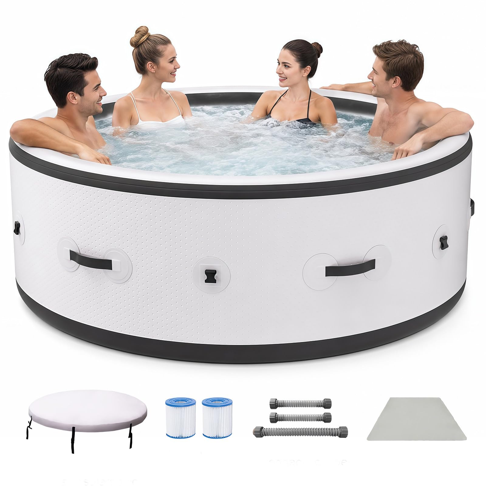 Dmuchane Spa z Hydromasażem 4-6 Osobowa 206x71 cm, Odporny na Przebicia Basen Ogrodowy, 150 Dysz, Szybkie Podgrzewanie 40°C, LED 6 Kolorów, Na Zewnątrz Ogród Taras Patio