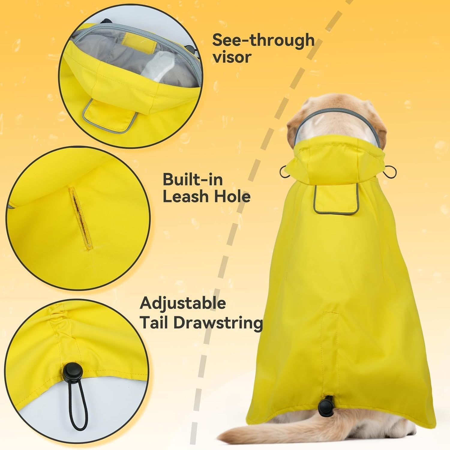 Dora Bridal Dog Raincoat for Large Dogs, Adjustable Clear Hooded Dog Rain Jacket, Waterproof Dogs Rain Coat Poncho with Reflective Strips for Labrador, Golden Retriever, German Shepherd, Yellow,3XL