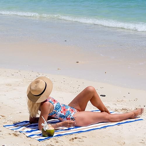 Miniatura 6 de Arkwright Cabo - Toallas de playa de gran tamaño, paquete de 4, toalla grande de algodón suave hilado en anillo a rayas para piscina, baño, hotel y