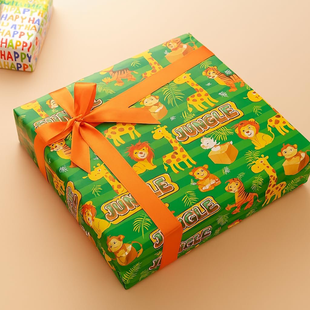 Pack of 10 kids Gift Wrapping Paper Sheet - Gift Paper - Gift Papers Sheets -Premium Design Paper sheet for Gift Packing- Jungle theme-image-3