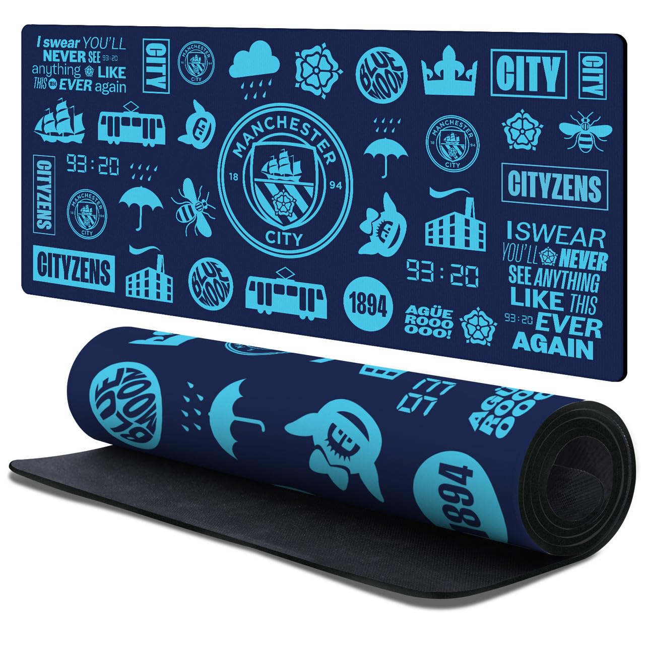 Head Case Designs Officially Licensed Manchester City Man City FC Sticker Collage Crest Logo 37.4 x 15.75 x 0.16 inches (900 x 400 mm) - XL Gaming Office Desk PC Keyboard Mouse Mat Pad