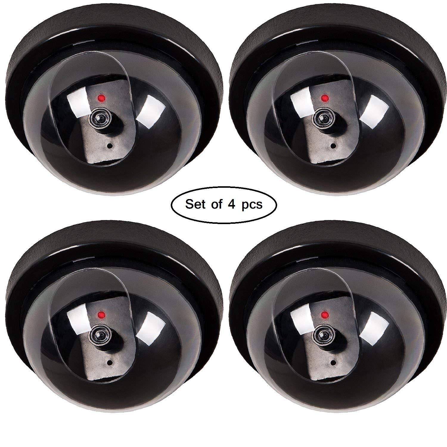 BSITFOW Dummy CCTV Dome Camera with Blinking Red LED Light for Home or Office Security - Set of 4 (Black)[Dummy]