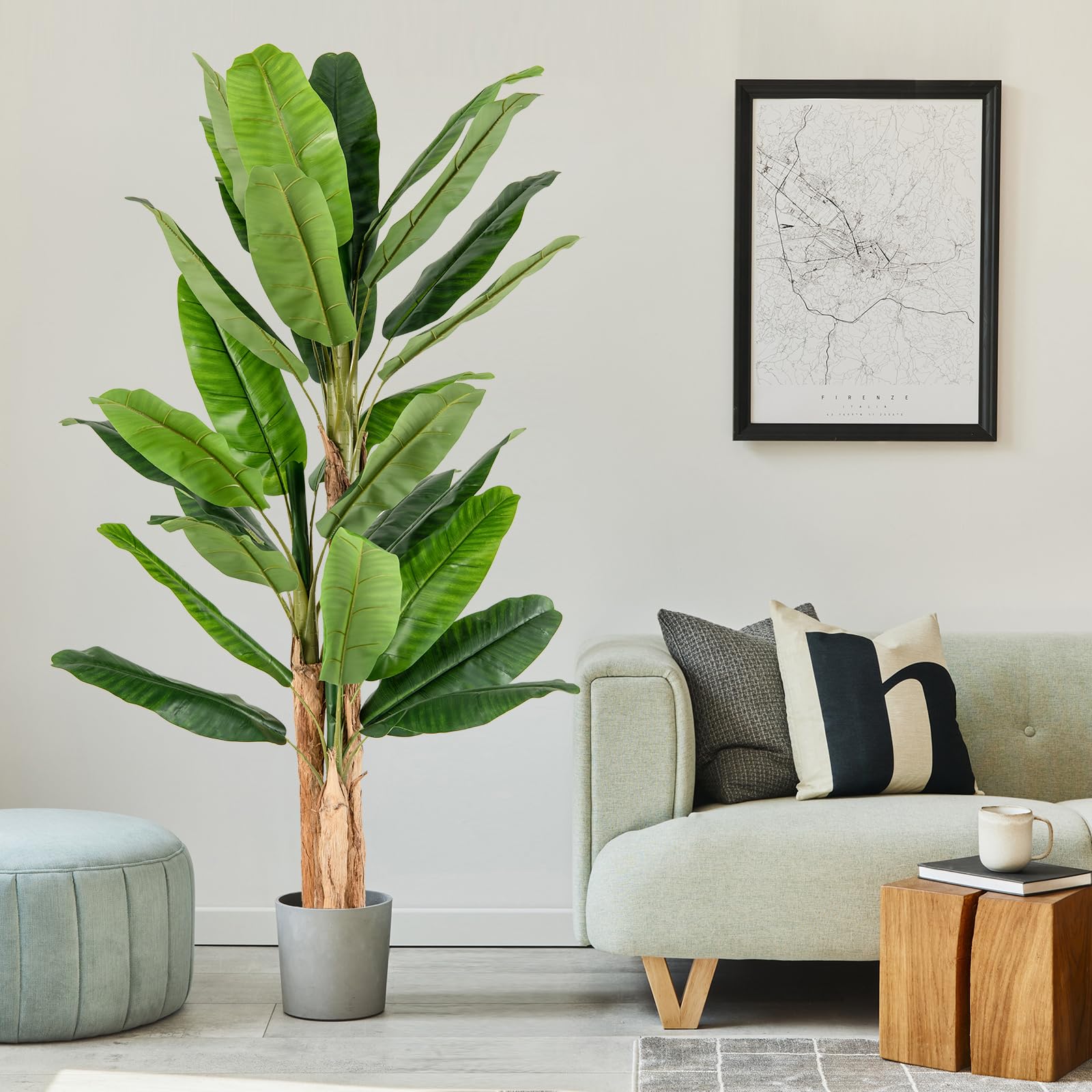 GIANTEX Plante Artificielle Intérieur, Fausse Plante Bananier 195 CM en Pot avec Ciment, 3 Tiges Réalistes & 27 Grandes Feuilles, Arbre Artificiel Intérieur Extérieur Maison Jardin Bureau