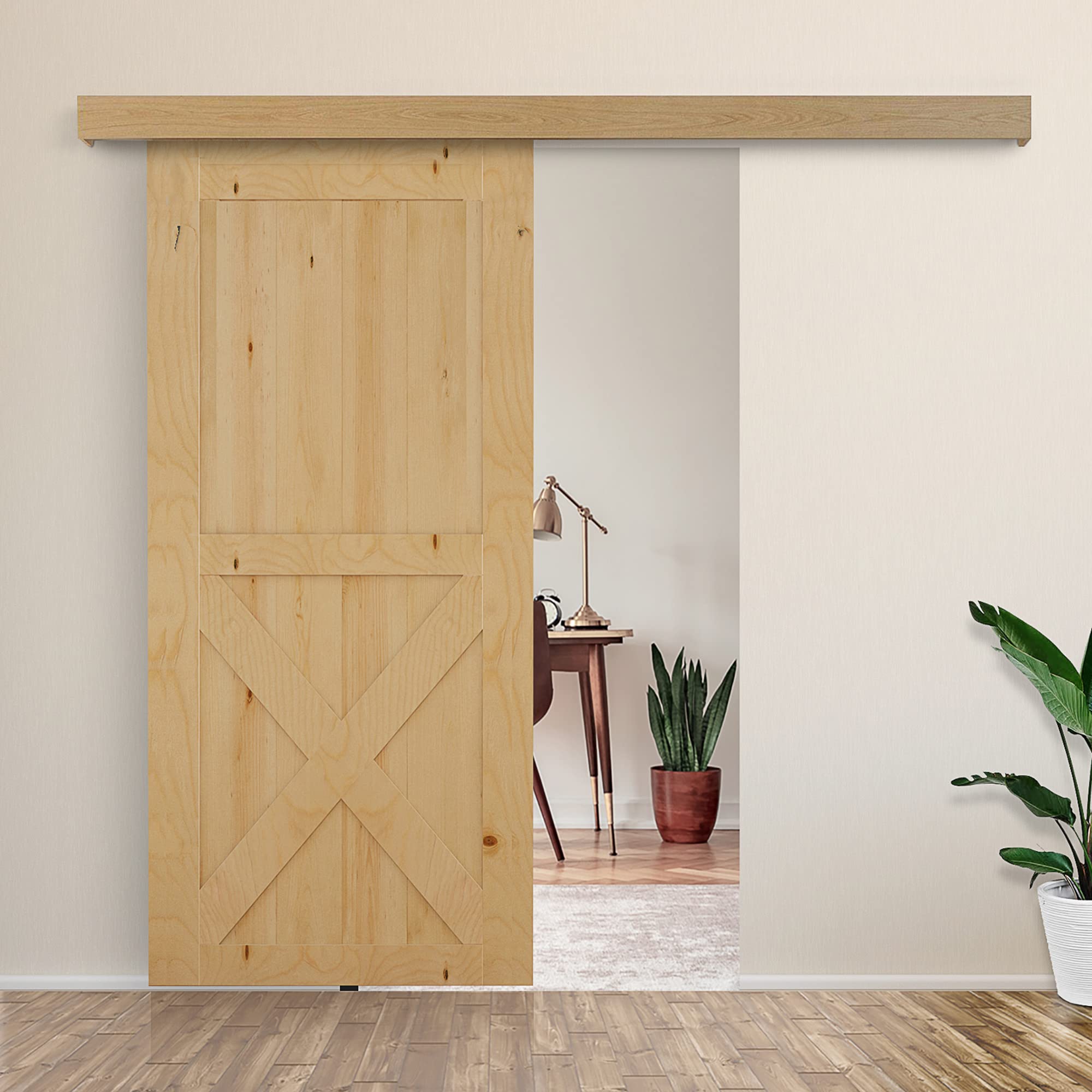 HOMCOM 200CM/6.6FT Binario con Kit di Accessori per Porte Scorrevoli in Stile Rustico in Legno