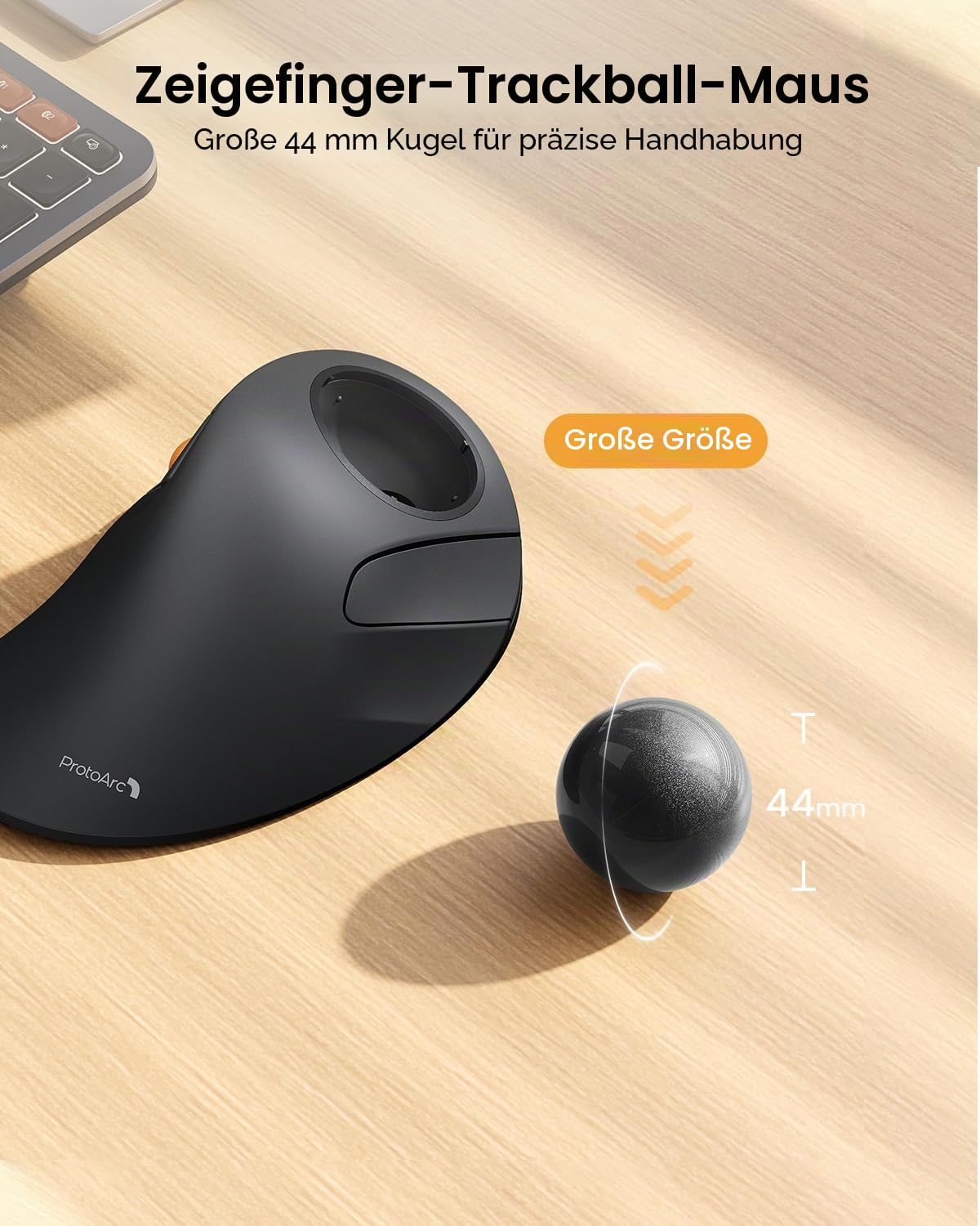 ProtoArc Kabellose Bluetooth Trackball Maus, EM03 NL Wiederaufladbare Ergonomische Trackball Mouse mit Fingerbedienung, 2.4G & Dual-Bluetooth Multi-Geräte für PC, Mac, Windows Büroarbeit - Schwarz