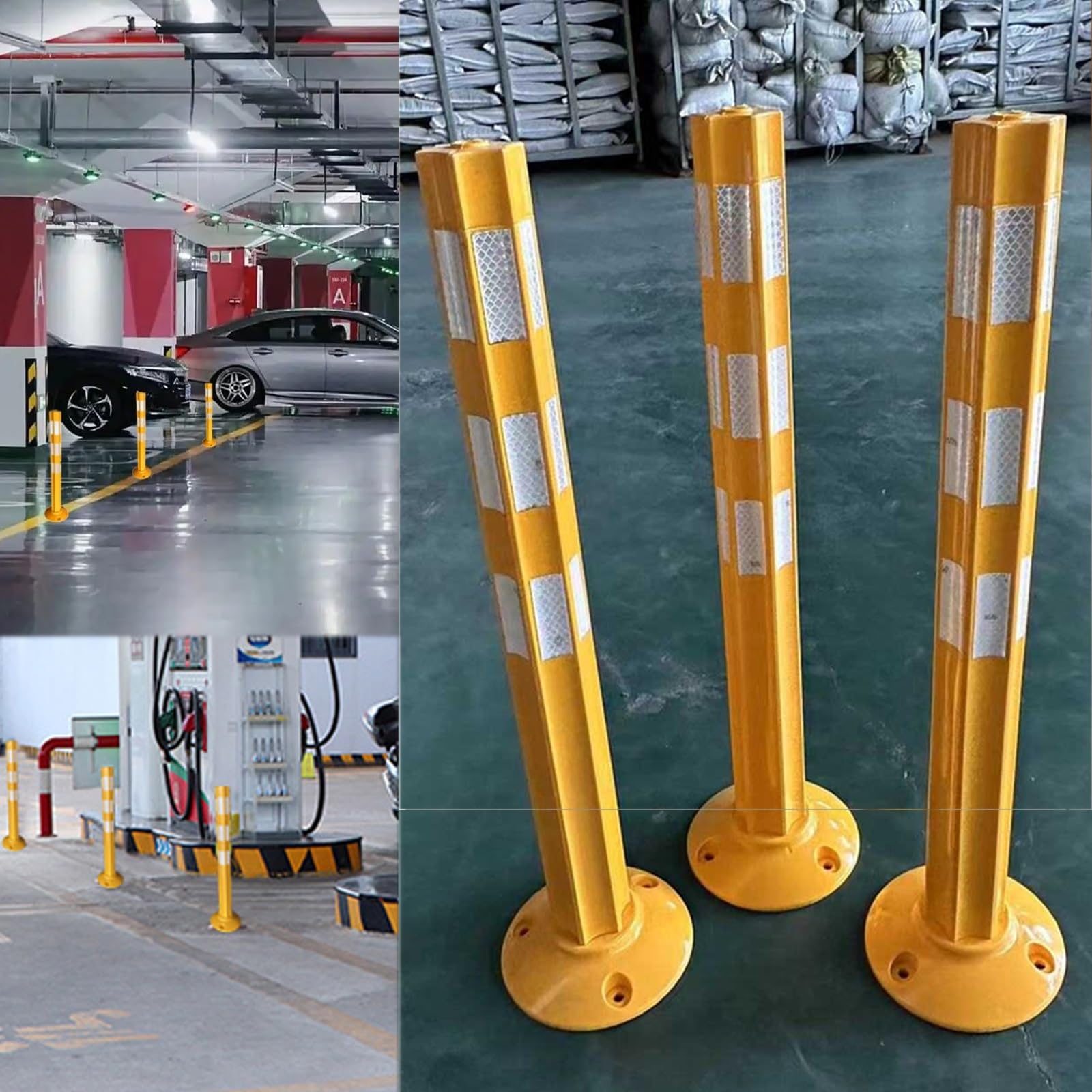 Poteaux de clôture avec Base Amovible, barrière de sécurité de 31,5 Pouces for Le contrôle de la Circulation(Yellow B,4pcs)