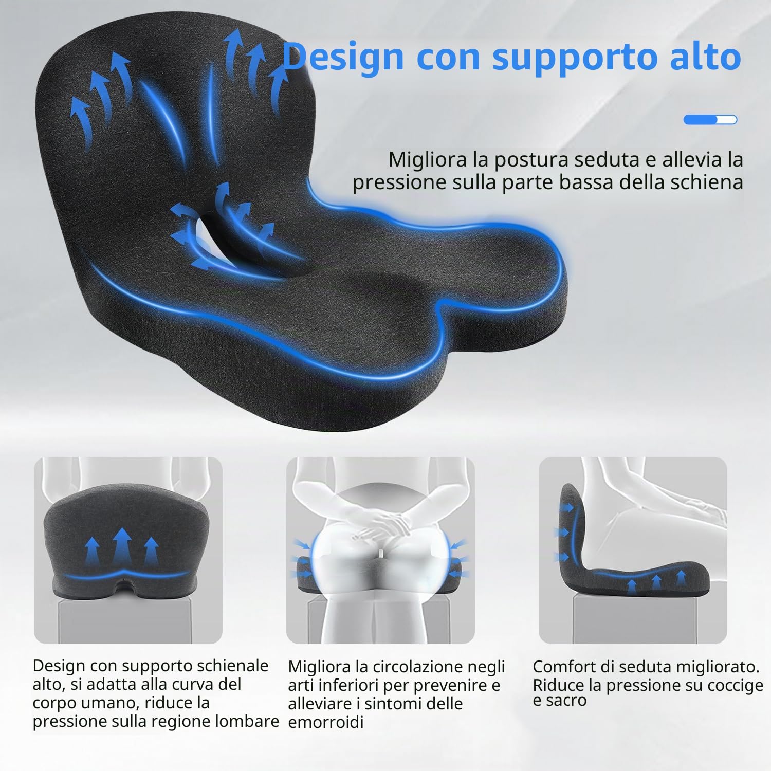 OWill Cuscino Sedia Ufficio in Memory Foam, Cuscino Emorroidi, Cuscino Coccige e Cuscino Auto, Benefico per Alleviare la Stanchezza Cuscino Antidecubito per Sedia a Rotelle, Circolazione Sanguigna
