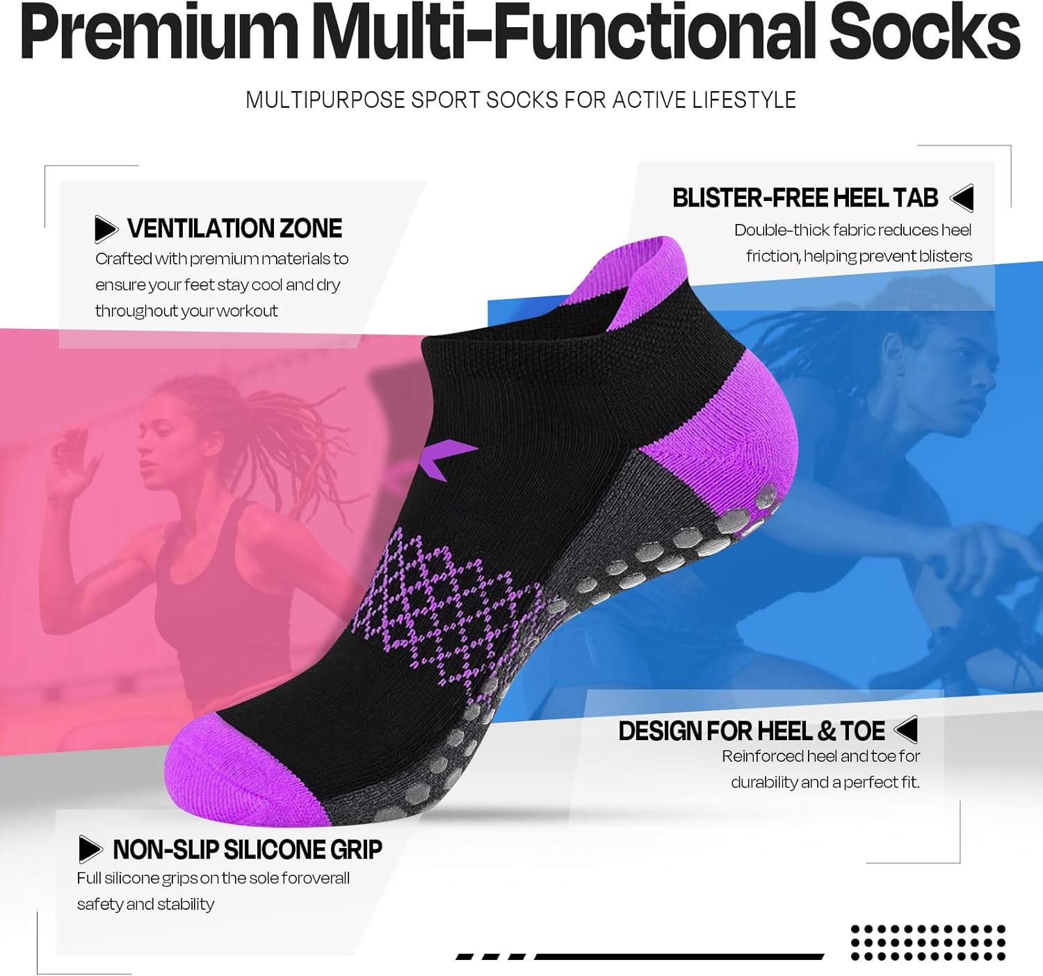 Pilates Socks with Grips for Women, Non Slip Yoga Socks, Barre Grip Socks, Anti Skid Grippy Socks - Image 3