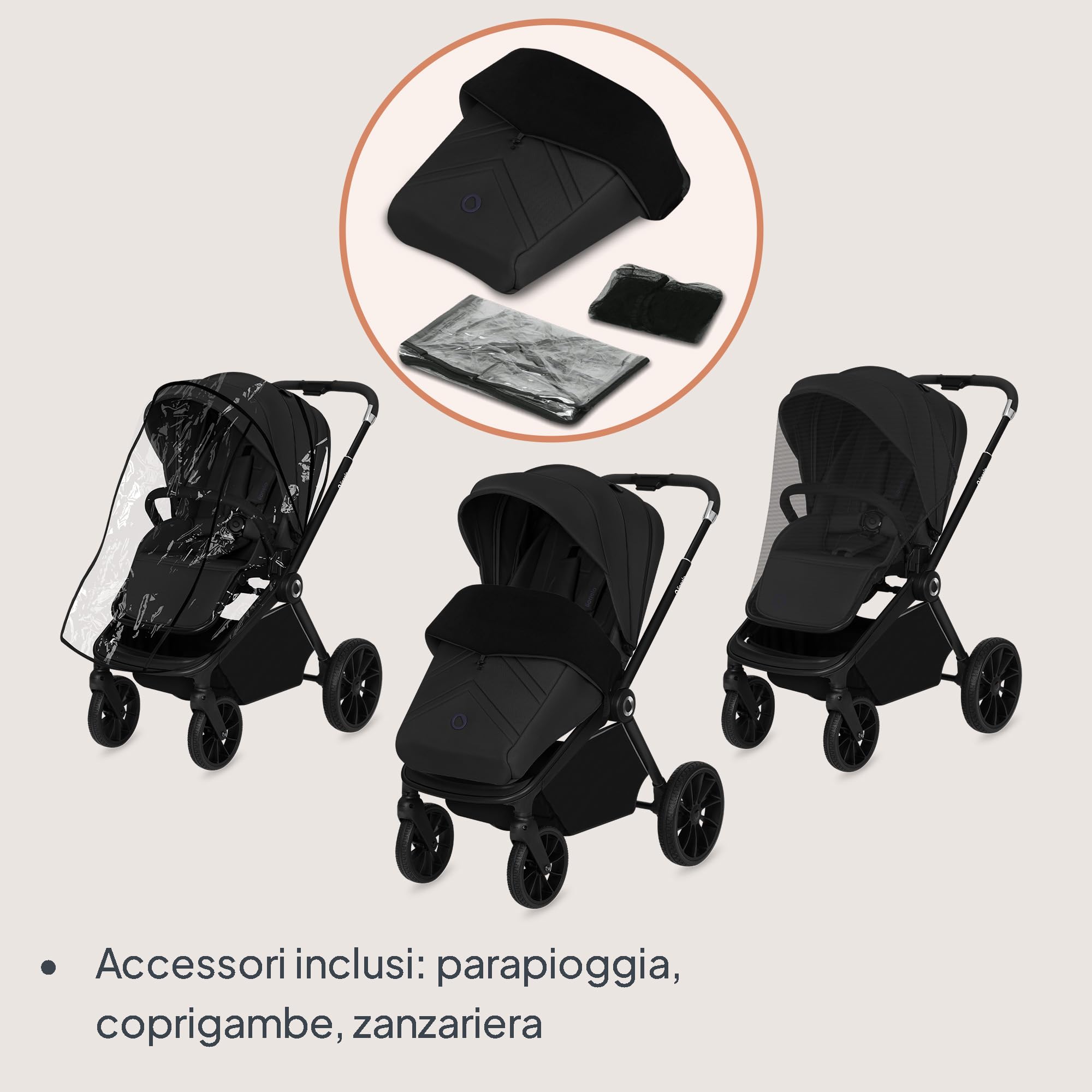 LIONELO Mika Plus Passeggino 2 in 1 con Navicella per Bambini 0-48 Mesi | Fino a 22 kg, Navicella fino a 9 kg, Schienale e Poggiapiedi Regolabili, AiryDots, Ruote PU 360° e Cappottina XXL