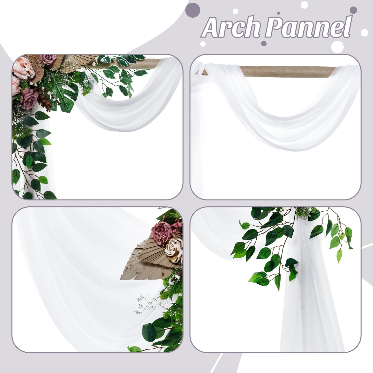 MDS® Pack of 1 Wedding Arch Drape Panel (30" Width x 100ft Long) Sheer Chiffon Arbor Canopy Drapery Fabric for Wedding Ceremony Reception Decoration Party Ceiling Backdrop Curtain Swag - White