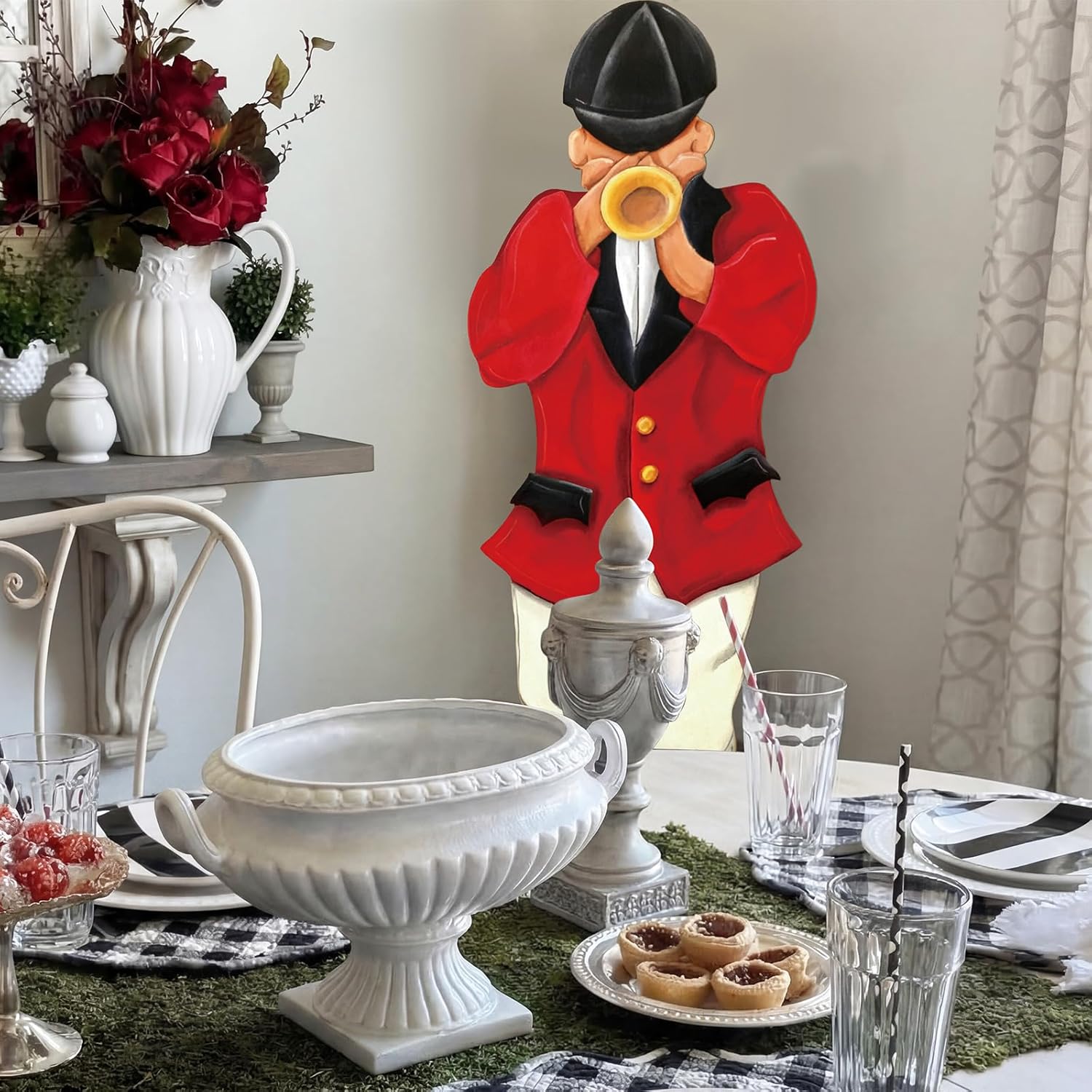 36 Inches Large Wooden Derby Decorations Derby Bugler Porch Sign Party Porch Standing Front Door Sign Outdoor Wooden Yard Welcome Decorations