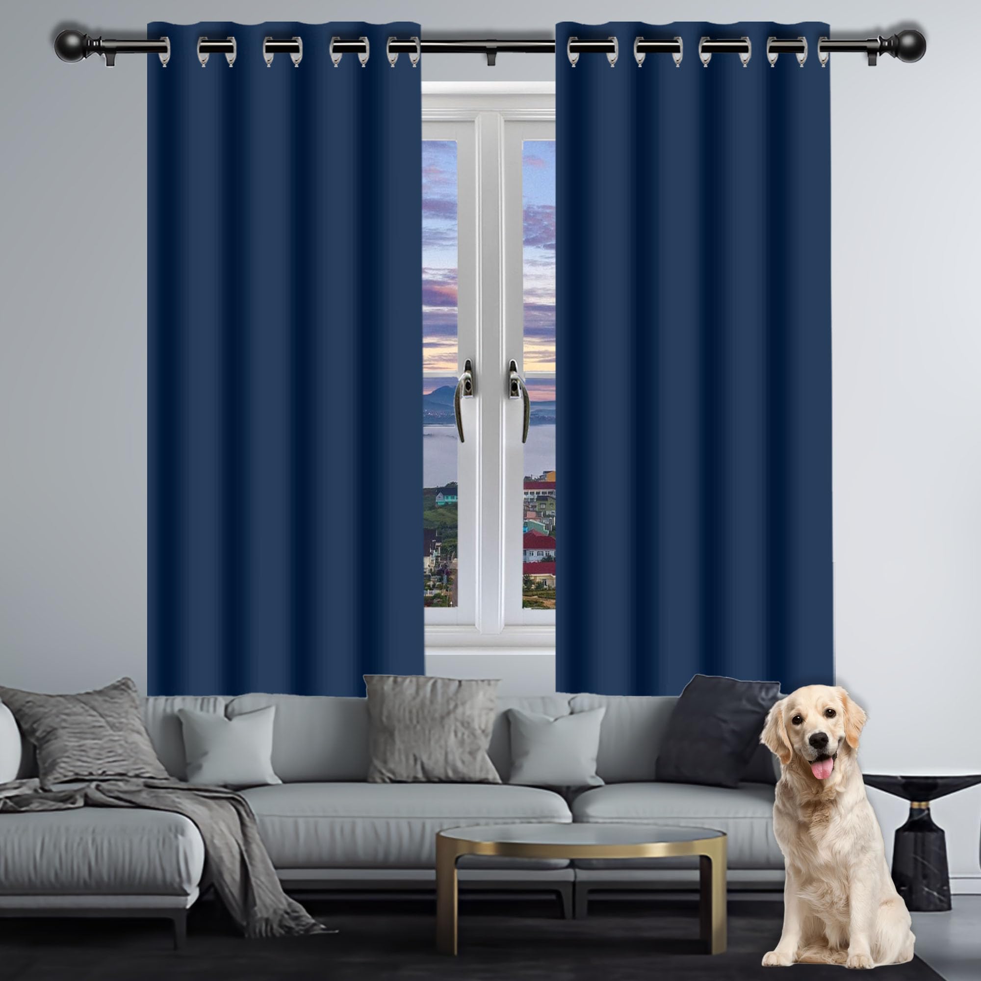 Rideau décoratif à œillets haut de gamme bleu foncé pour chambre et salon