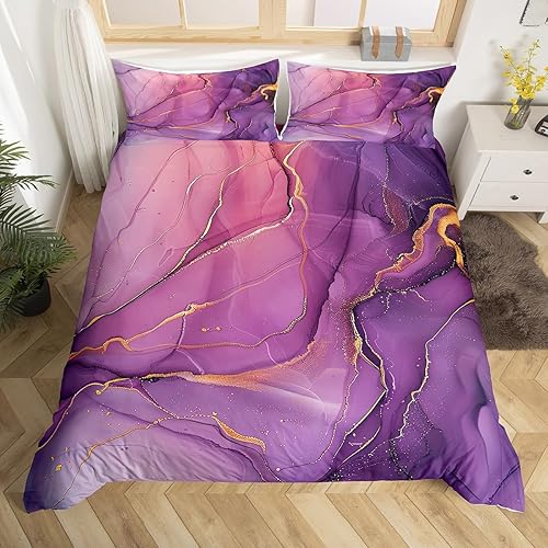 Miniatura 3 de Erosebridal Juego de ropa de cama Queen de 3 piezas, funda de edredón con estampado de mármol para adultos, funda de edredón abstracta con purpurina