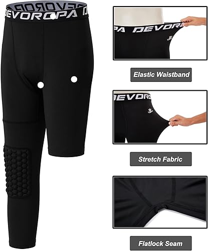 Miniatura 5 de DEVOROPA Pantalones de compresión para niños y jóvenes, con rodilleras 34, mallas atléticas de baloncesto de secado rápido, leggings de