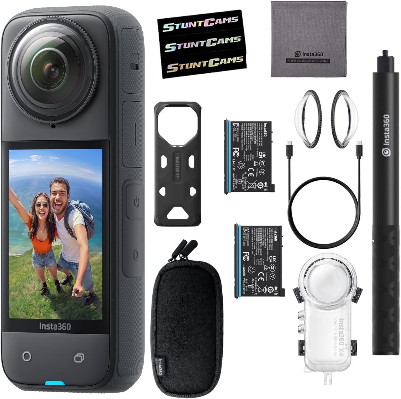 Insta360 X4 - Waterproof 8K 360 Action Helmet Camera with Underwater Invisible Dive Case Kit, Selfie Stick and Extra Battery, 4K Wide-Angle Video, Lens Guards, Sports, Content, Travel, Outdoor