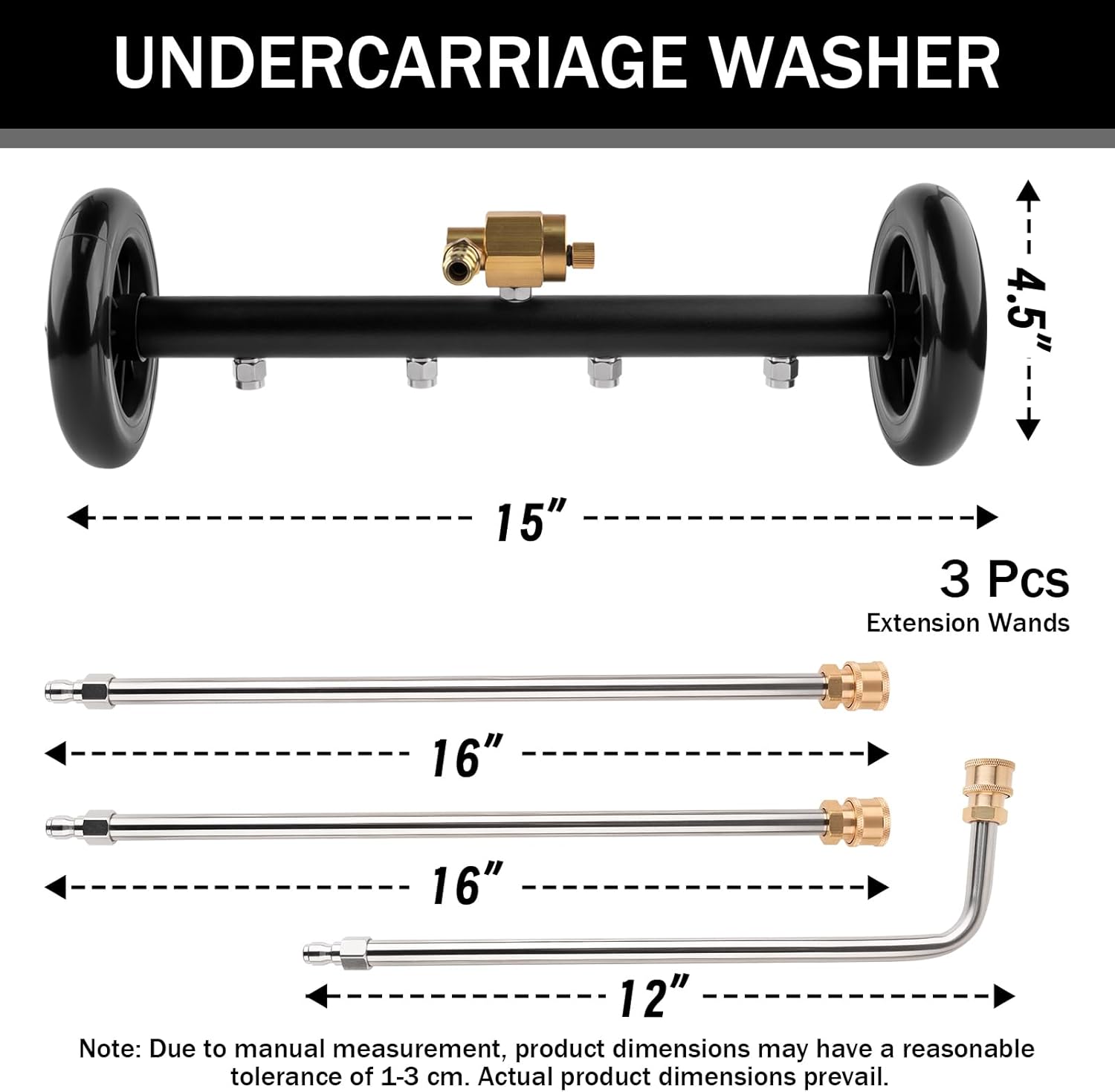 16” Pressure Car Washer Undercarriage Cleaner, 1/4” Quick Connect with 3 Pieces Extension Wands, Car Wash Water Broom for Vehicle Underbody and Truck Cleaning