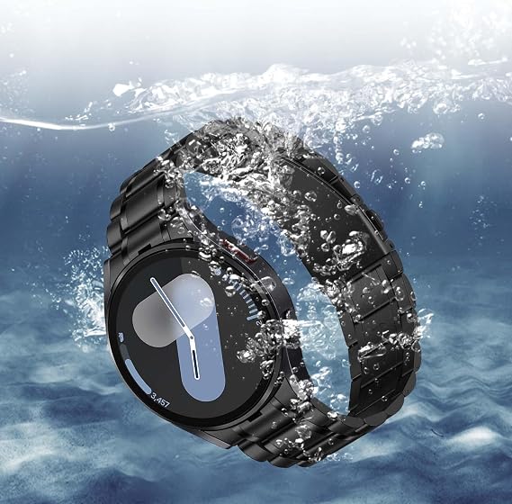 Metal Straps Compatible with Samsung Galaxy Watch 7 6 5 4 Strap 44mm 40mm, Five-link Stainless Steel Bands for Galaxy Watch 6 Classic 47mm 43mm/5 Pro 45mm, Black