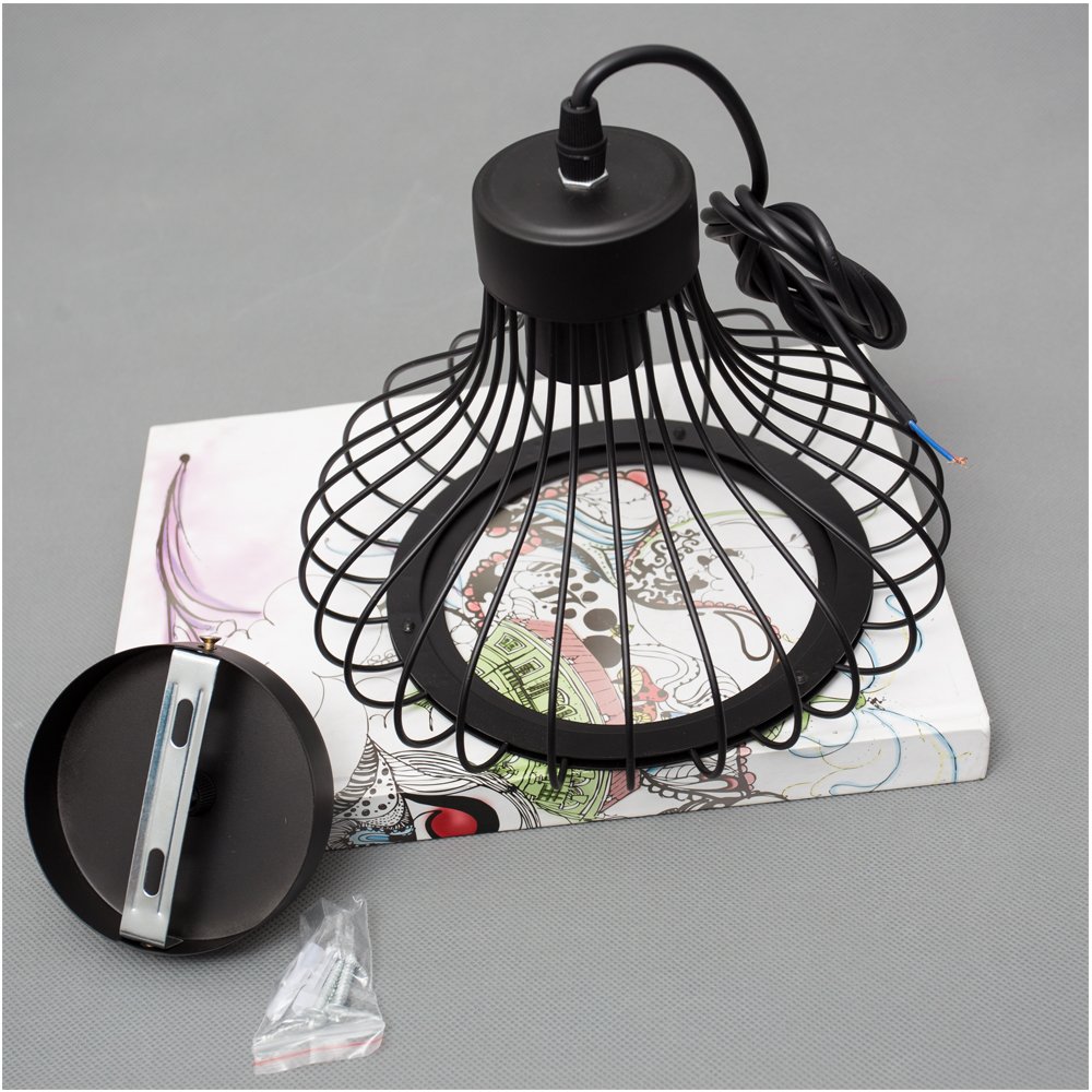 Lampada A Sospensione Chrasy E27 In Metallo Gabbia | Stile Vintage Industriale Nero Opaco Per Cucina, Bar | Diametro 11,5cm
