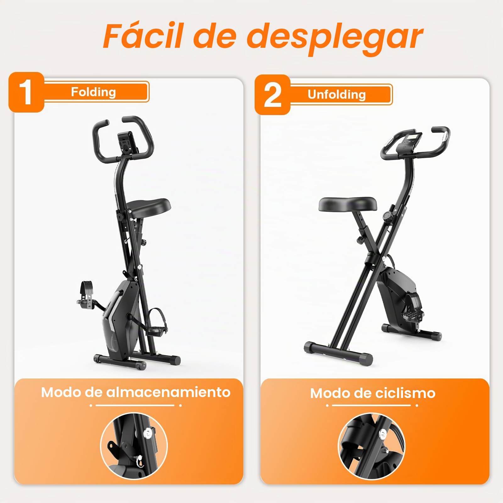 Dskeuzeew Bicicleta estática plegable Magnéticas Bicicleta Estatica para casa con 16 Resistencia Monitor LCD y Medición de Pulso