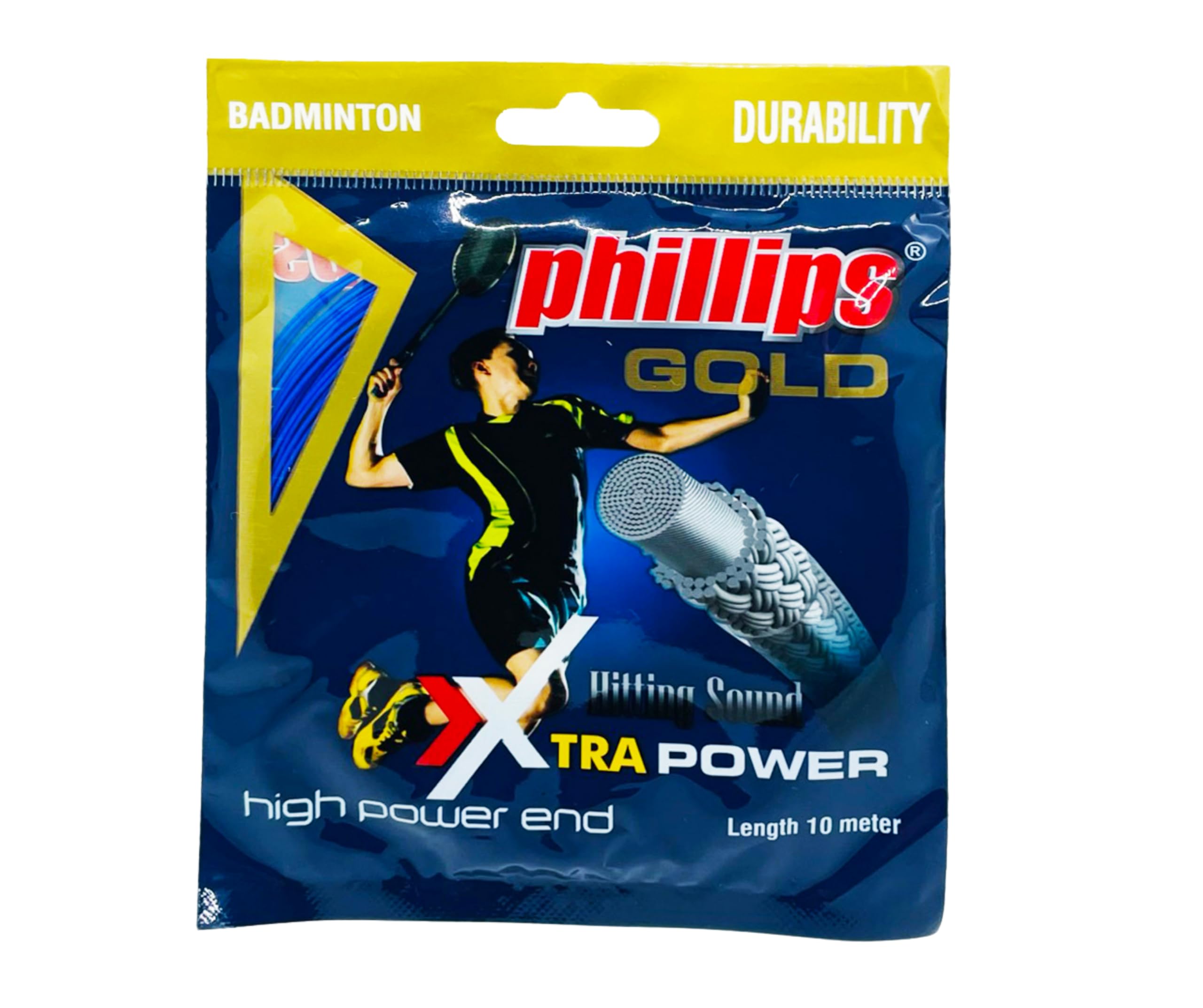 Phillips Gold Badminton String, 10 Mtr, 0.88mm Gauge, High Repulsion and Power, Extreme Durability, Flexibility, Black, Blue, White (Blue)-image-39