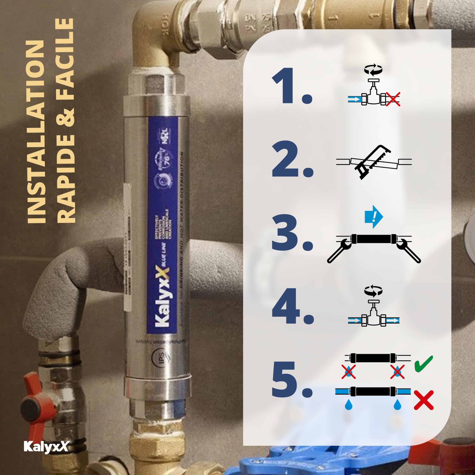 Swiss Aqua Technologies | Adoucisseur d'eau Anticalcaire Antibactérien Innovant IPS Kalyxx BlueLine G 1" Femelle IPSKXBG1 | Réduction Calcaire | Installation Rapide | Sans Entretien