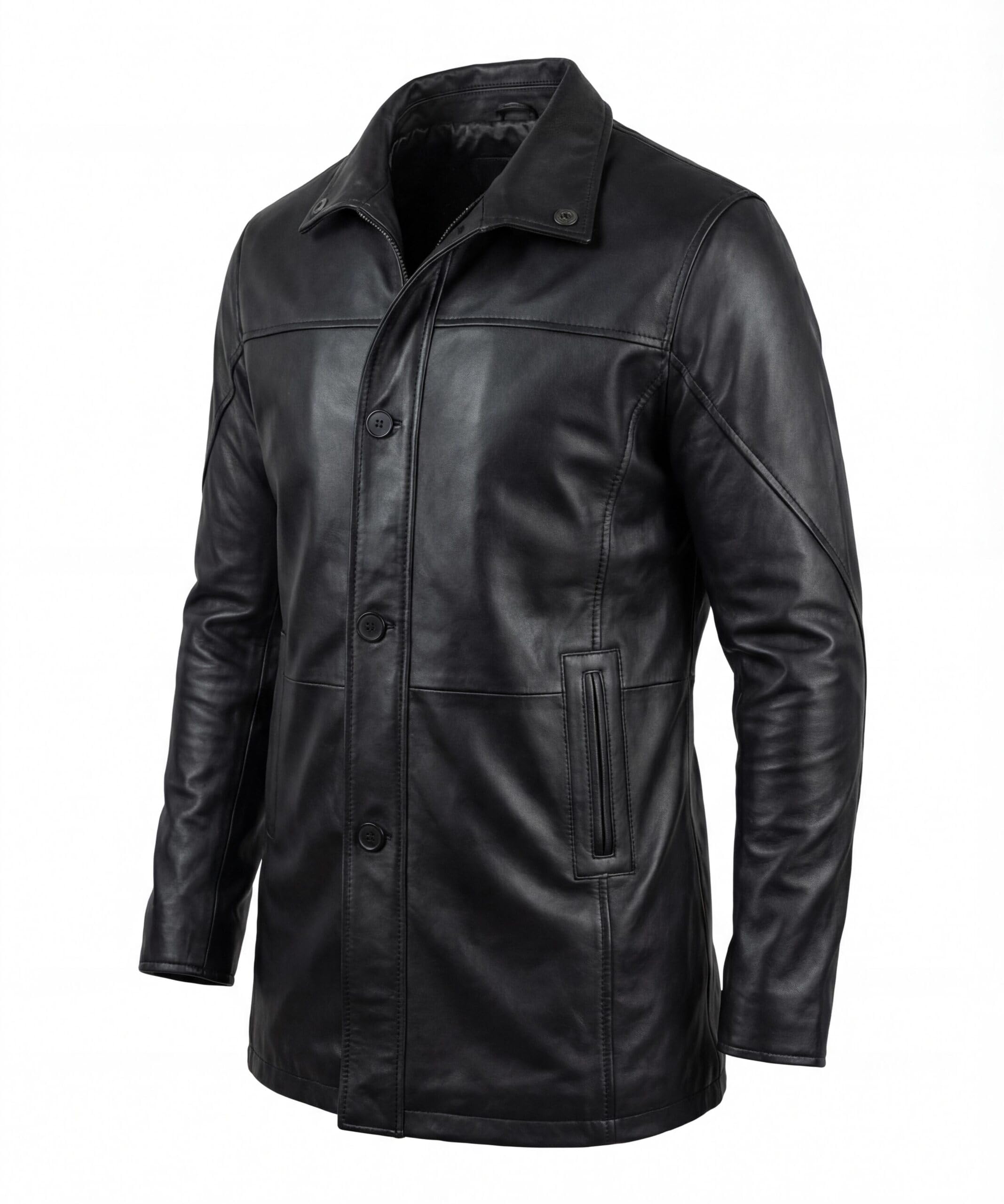 Men's Real Lambskin Leather Car Coat - Mid Length Coat For Men