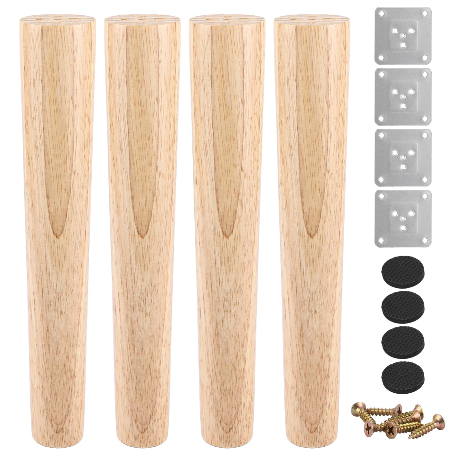 4 patas para muebles de madera, 30 cm, madera maciza, cónicas, de repuesto, patas de sofá, patas de muebles con placas de montaje y tornillos para sofá, cama, armario, silla