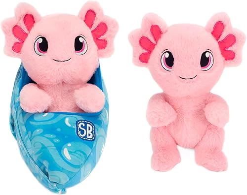 Swaddle Babies - Peluche de ajolote de 9.5 pulgadas en cabestrillo, animal de peluche suave con manta acogedora, lindo peluche para niños, niños