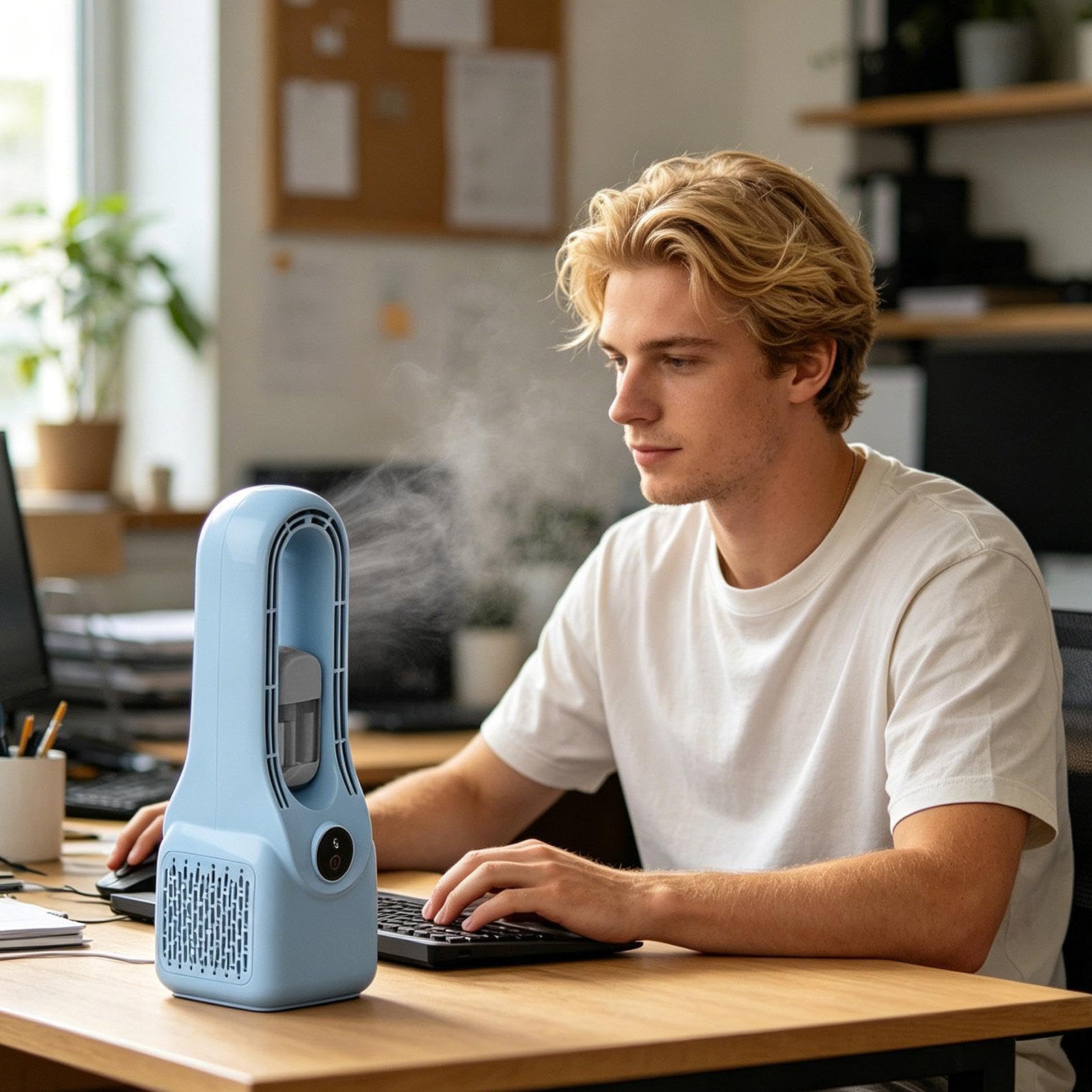 Ventilatore Da Scrivania Ricaricabile Ventilatore Senza Pale a 6 Velocità e | Fan a silenzioso, ricarica Type-C 1500mAh per auto, spiaggia, casa, camera da , ufficio, esterno, comodi