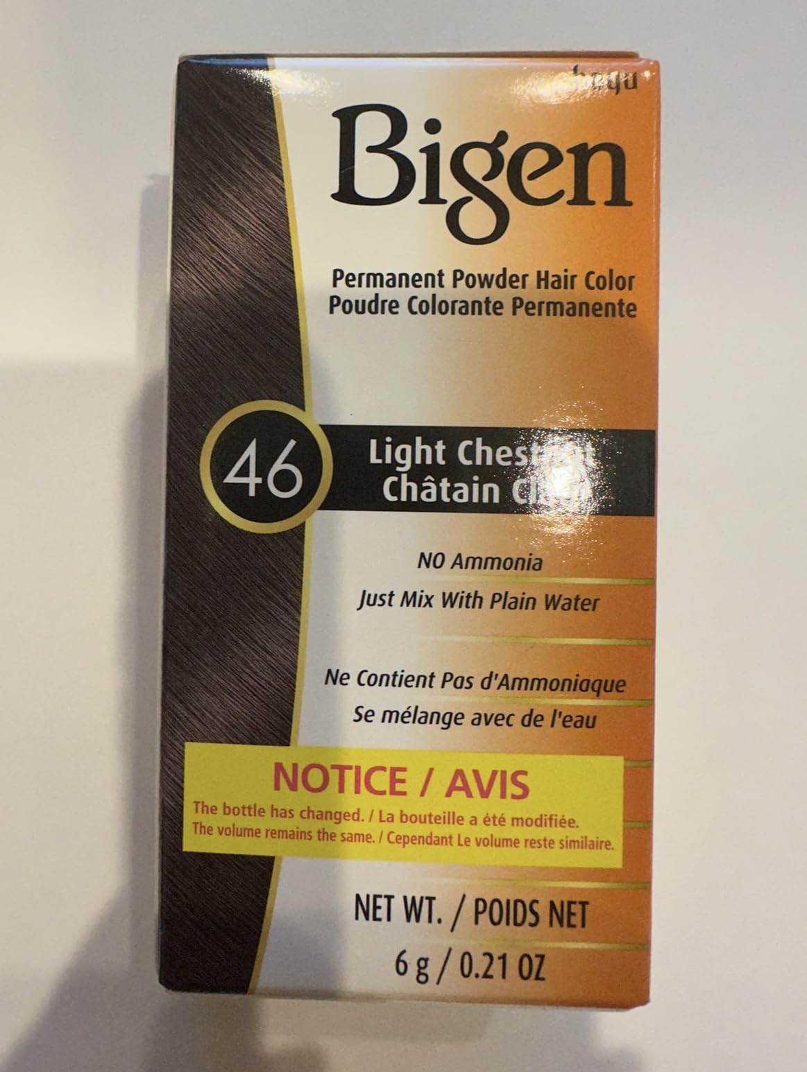 BigenHoyu PERMANENT POWDER HAIR COLOR Dye, No Ammonia, No Hydrogen Peroxide Required (w/Sleek Brush) 0.21 oz / 6 g Haircolor (46 Light Chestnut)